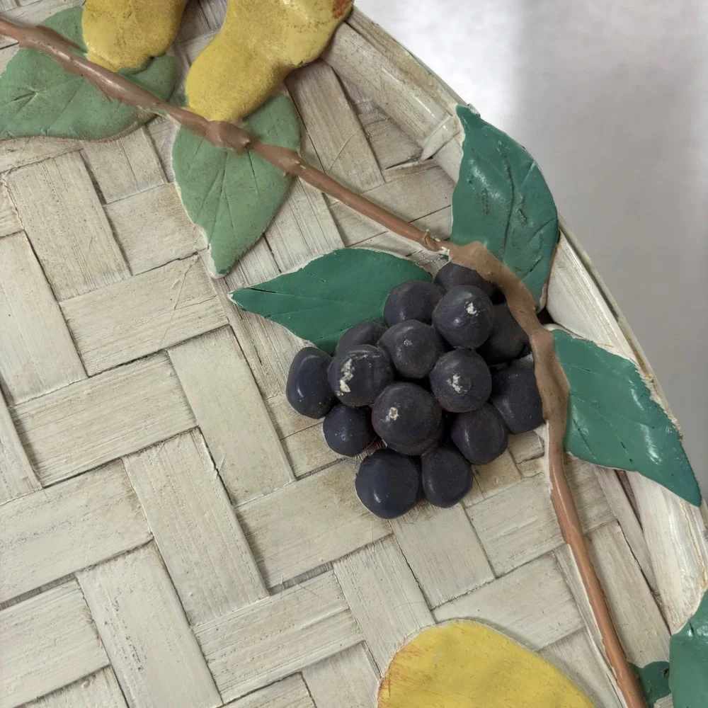 Oval Woven Tray Decorative Fruit Grapes Strawberries Pears‎ Serving Platter VTG